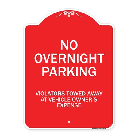 Signmission No Overnight Parking Heavy-Gauge Aluminum Architectural Sign, 24" x 18", RW-1824-9828 A-DES-RW-1824-9828